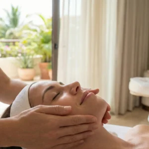 Therapist performing an authentic Kobido Massage Sint Maarten, the Japanese natural facelift technique.