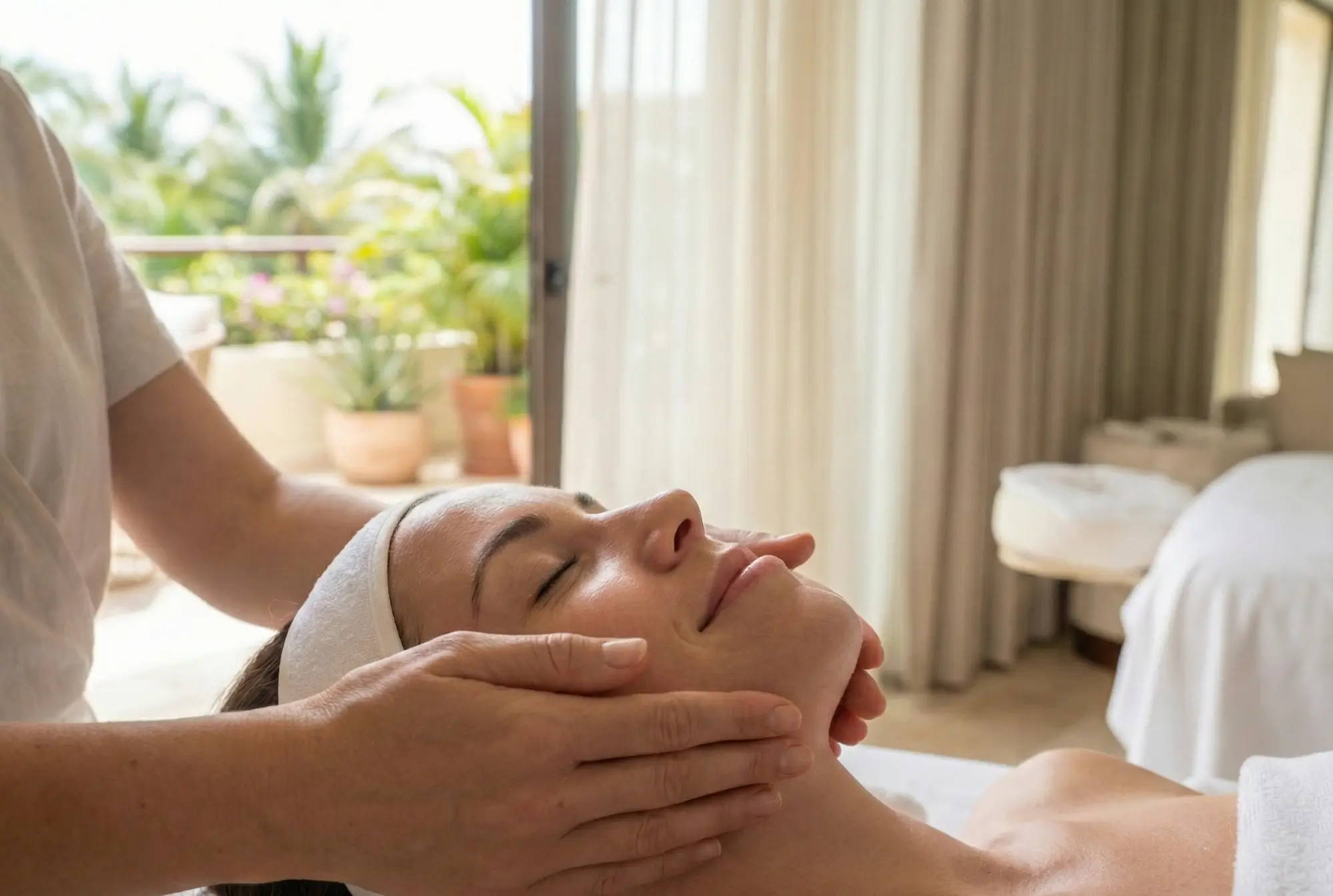 Therapist performing an authentic Kobido Massage Sint Maarten, the Japanese natural facelift technique.