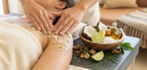 The Caribbean Body Scrub massage done on a client in St Martin (sxm)