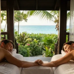Luxury couples massage Saint Martin villa terrace duo session