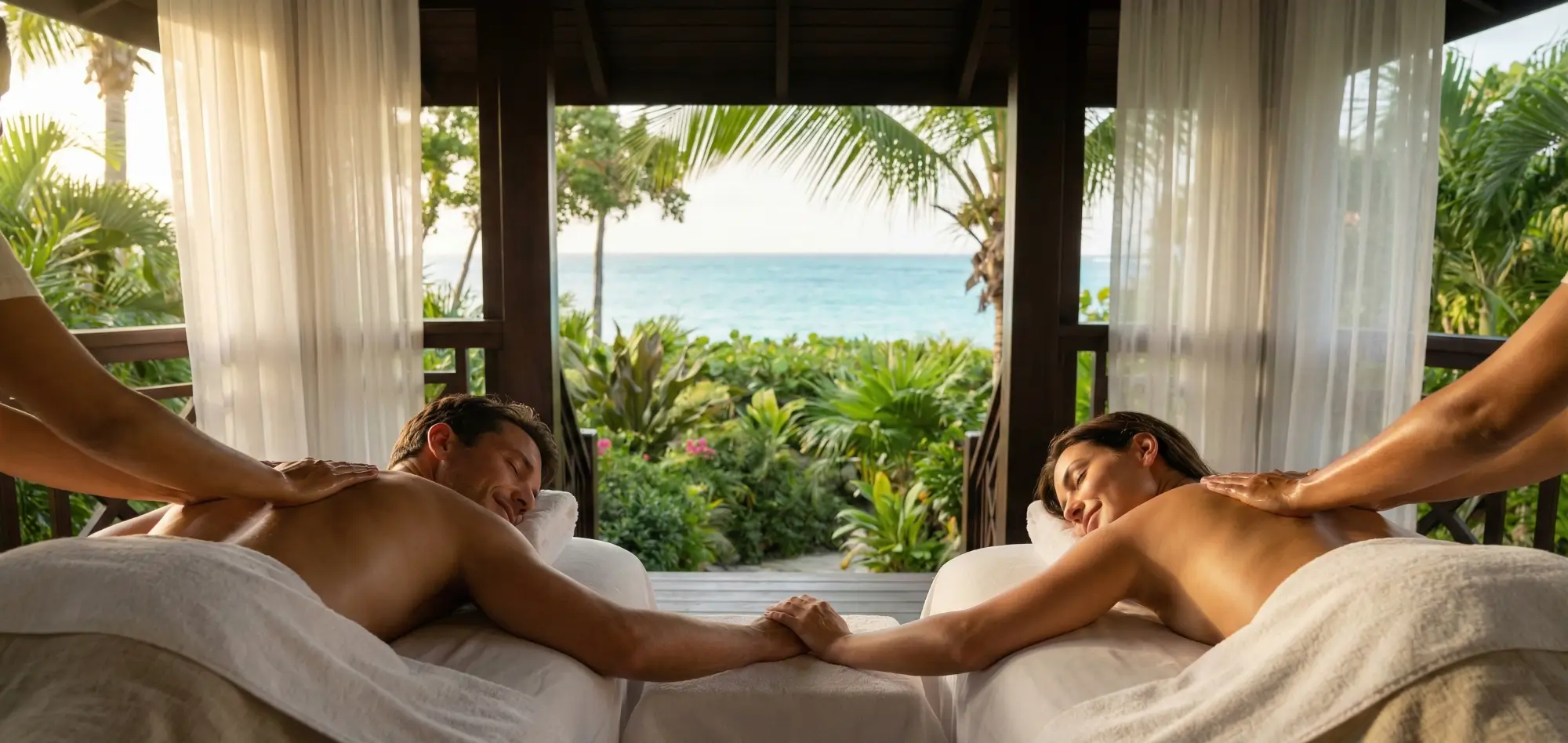 Luxury couples massage Saint Martin villa terrace duo session