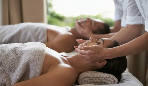 Couple enjoying a luxury massage in Oster pond, sxm