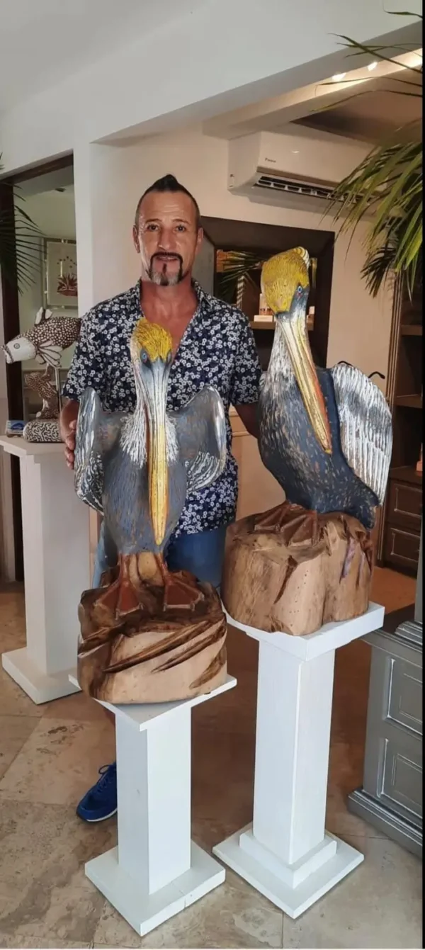 Photo of the artist, Alain Jouet, in his showroom in Marigot, Saint Martin(sxm)